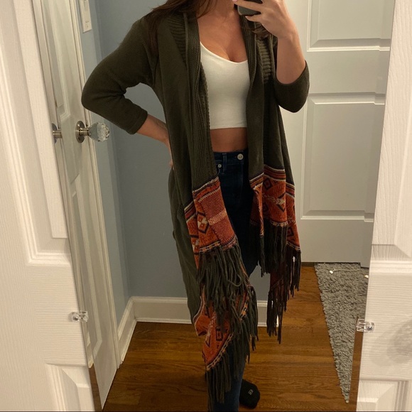 Cotton By Autumn Cashmere Olive Aztec Cardigan - Picture 1 of 6